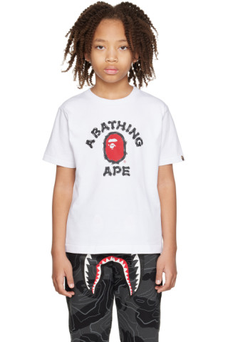 Kids White Brush College T-Shirt by BAPE | SSENSE