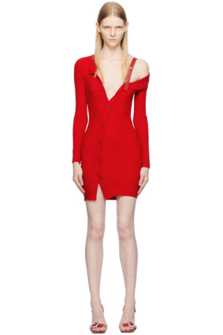 Jacquemus: Red Le Chouchou 'La Robe Maille Colin' Minidress | SSENSE