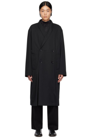 Black Wrap Collar Trench Coat by LEMAIRE on Sale