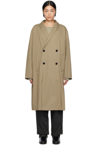 Beige Wrap Collar Trench Coat by LEMAIRE on Sale