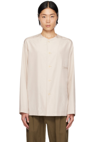 Off-White Collarless Shirt by LEMAIRE on Sale