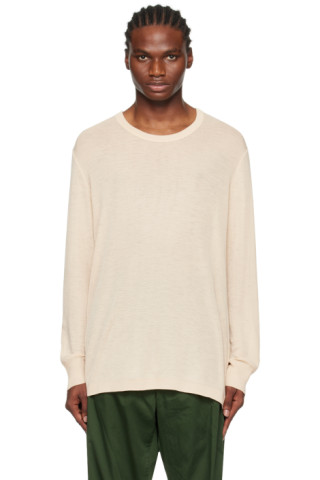 【送料&関税込】Lemaire Long-sleeved Straight Hem T-shirt - Beige Dropped Shoulder Long Sleeve T-Shirt by LEMAIRE on Sale