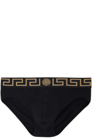 Versace Underwear: Black Greca Border Swim Briefs