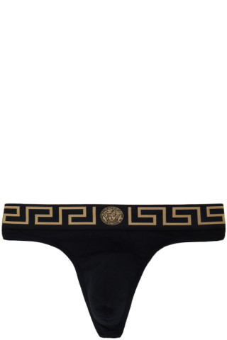 Versace Underwear: Black Greca Border Thong