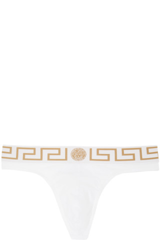 Versace Underwear: White Greca Border Thong