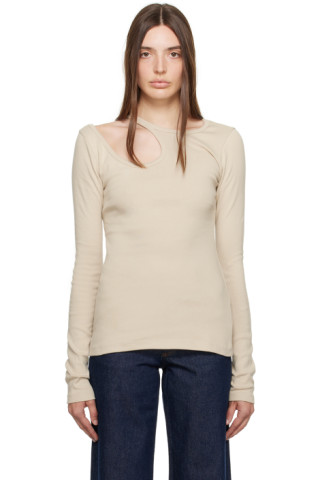 LOW CLASSIC: Beige Cutout Long Sleeve T-Shirt | SSENSE