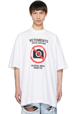 VETEMENTS: White 'No Social Media Thank You' T-Shirt | SSENSE Canada