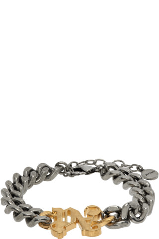 Palm Angels Monogram Chain Bracelet In Silver/gold in Metallic for Men