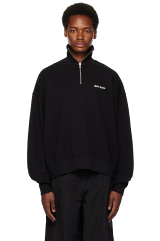 Palm Angels: Black Quarter Zip Sweatshirt | SSENSE Palm Angels: Black Quarter Zip Sweatshirt | SSENSE