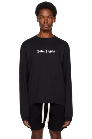 Black Printed Long Sleeve T-Shirt by Palm Angels on Sale