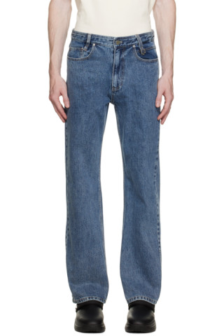 Blue Straight-Leg Jeans by WOOYOUNGMI on Sale
