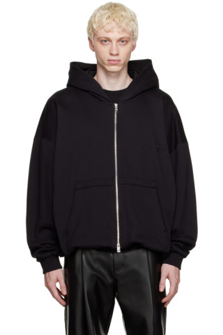 Black Zip Hoodie by Wooyoungmi on Sale