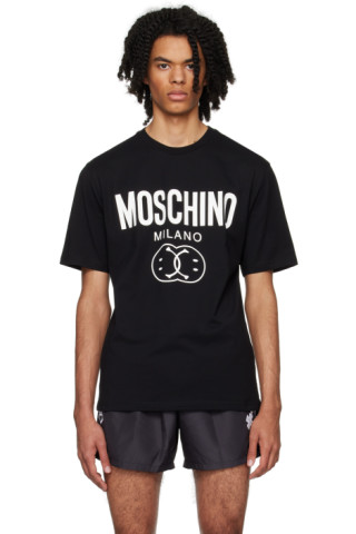 Moschino: Black Double Smiley T-Shirt | SSENSE
