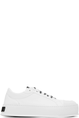 Moschino: White Faux-Leather Sneakers | SSENSE Canada