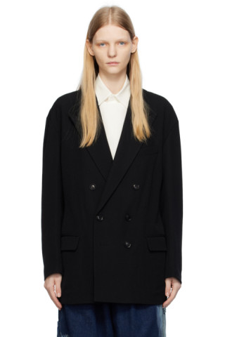 Black Peaked Lapel Blazer by Y's on Sale