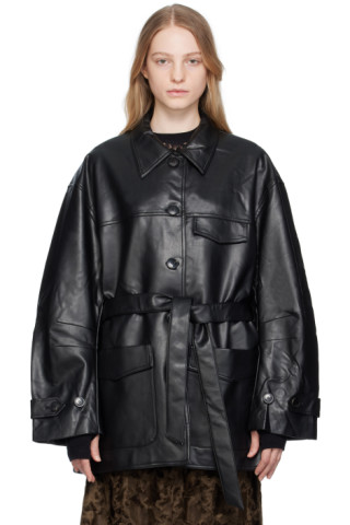 lesugiatelier: Black Button Faux-Leather Jacket | SSENSE