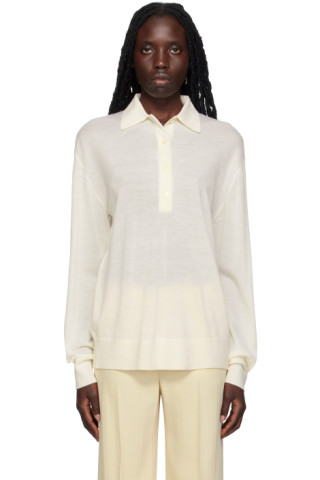 Off-White Spread Collar Polo by TOTEME on Sale