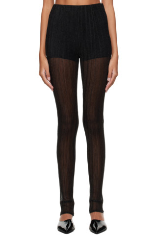 Black Pleated Leggings by Recto on Sale