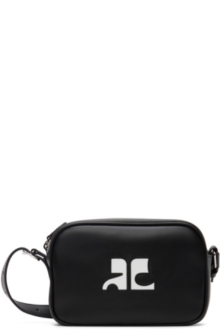 Courreges Logo-patch Leather Shoulder Bag in Black