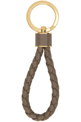 Bottega Veneta: Taupe Intreccio Key Ring | SSENSE