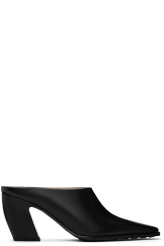【関税込み】Bottega Veneta ブラック Tex ミュール ヒール Bottega Veneta: ブラック Tex ミュール ヒール | SSENSE 日本