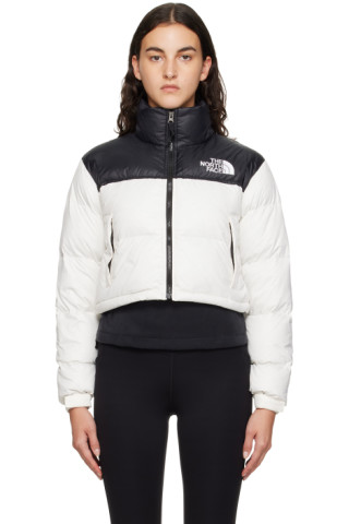 White & Black Nuptse Short Down Jacket by The North Face on Sale