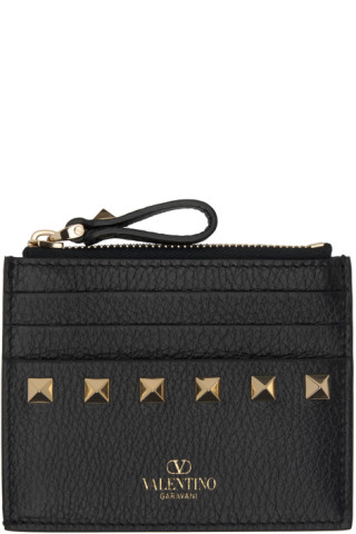 Rockstud Grainy Calfskin Cardholder With Zipper by Valentino