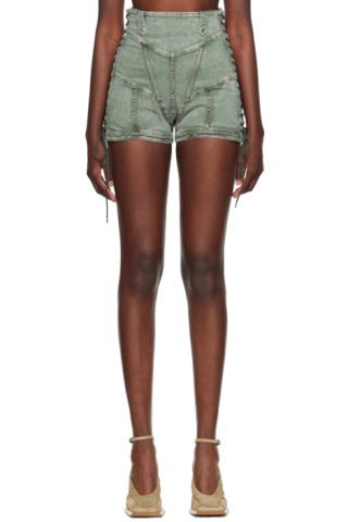 x KNWLS high-rise denim corset shorts in purple - Jean Paul Gaultier