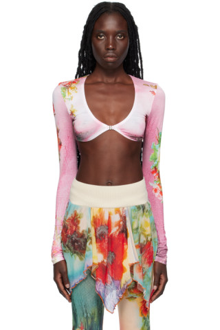 Jean Paul Gaultier Body Flower-Print Long Sleeve Top