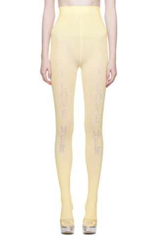 Yellow 'I Love Men' Tights by Praying on Sale