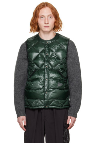 Green Diamond Stitch Down Vest by and wander on Sale