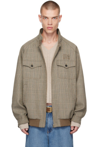 Miu Miu: Beige Prince Of Wales Jacket | SSENSE Canada