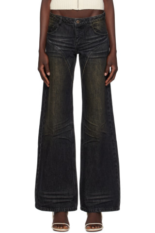 Black Dirty Wash Jeans by Fax Copy Express on Sale