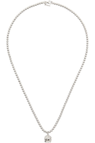 Emanuele Bicocchi Beaded Chain Necklace with Skull Silver