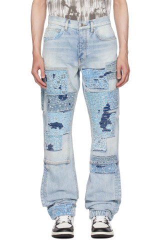 AMIRI: Indigo Patchwork Jeans | SSENSE