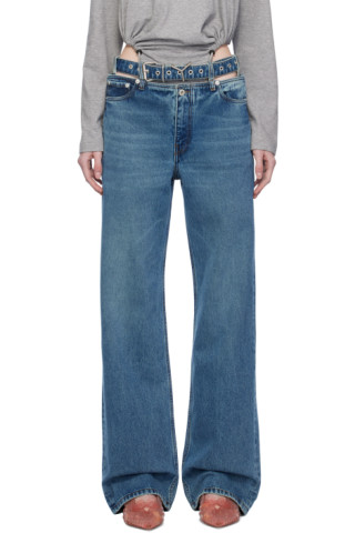 Y/Project: Blue Y-Belt Jeans | SSENSE