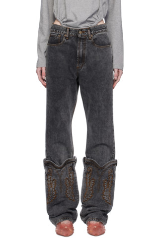 Y/Project: Black Mini Cowboy Jeans | SSENSE Canada