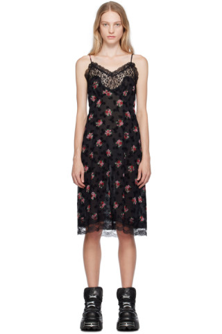 Anna Sui: Black Rosie Posie Midi Dress | SSENSE