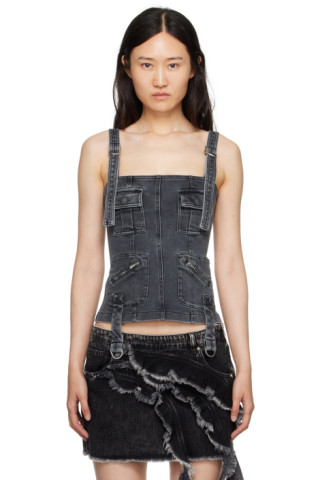 Gray Faded Denim Tank Top by Blumarine on Sale