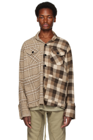 Brown Plaid Shirt by Greg Lauren on Sale