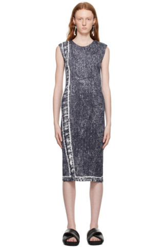 Pleats Please Issey Miyake: Blue Trail Denim Midi Dress | SSENSE