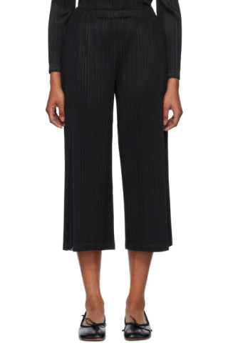 Black Flick Trousers by PLEATS PLEASE ISSEY MIYAKE on Sale