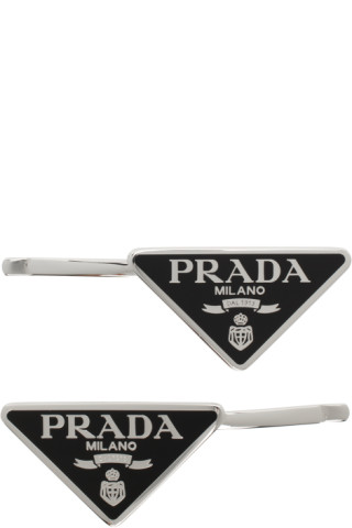 Prada: Black Logo Hair Clips