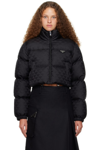 Black Re-nylon Gabardine Cropped Down Jacket