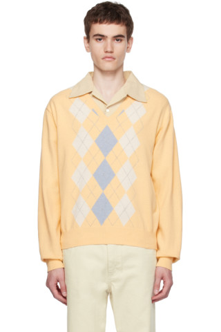 Yellow Argyle Sweater by Dunst on Sale