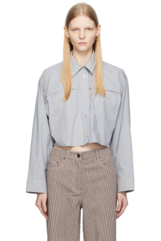 REMAIN Birger Christensen: Blue Cropped Shirt | SSENSE