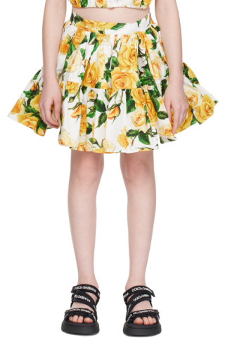 【Dolce&Gabbana】フローラルレース ミニスカート イエロー Dolce&Gabbana: ホワイト＆イエロー フローラル ミニスカート