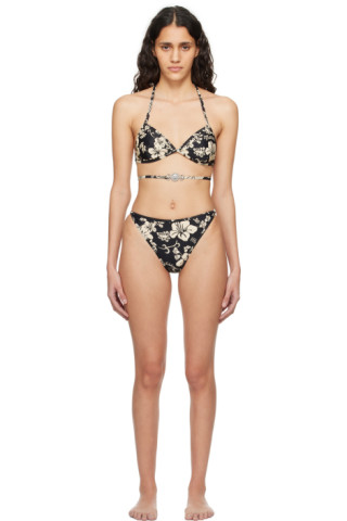 Marine Serre: Black & Beige Active Bikini | SSENSE Marine Serre: Black & Beige Active Bikini | SSENSE