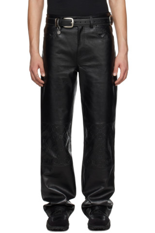 Marine Serre: Black Embossed Leather Pants | SSENSE