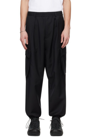 Black Drawstring Cargo Pants by Lownn on Sale
